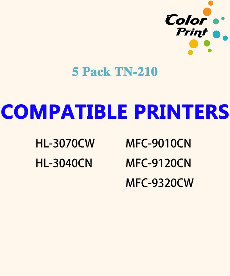 ColorPrint Compatible Toner Cartridge Replacement for Brother TN210 TN-210 TN210BK Work with DCP-9010CN HL-3070CW 3075CW 3040CN 3045CN MFC-9010CN 9125CN 9325CW Printer (2BK, 1C, 1M, 1Y, 5-Pack) - Image 2